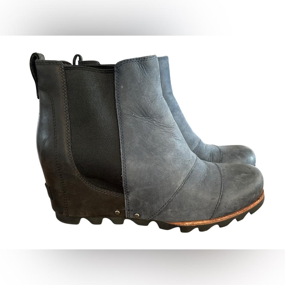 Sorel Lea Wedge Joan of Arctic Chelsea Navy Blue Black‎ Womens Size 8.5 Booties